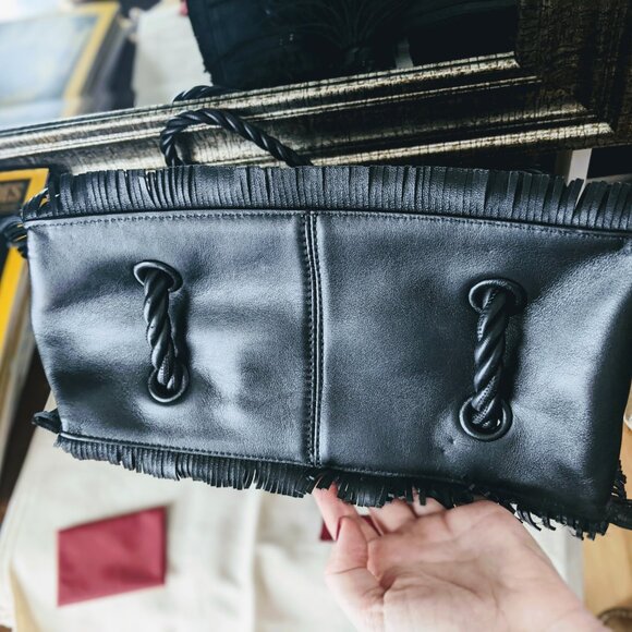 VALENTINO The Rope black fringe leather braided rope handle tote bag/Medium - Picture 12 of 14